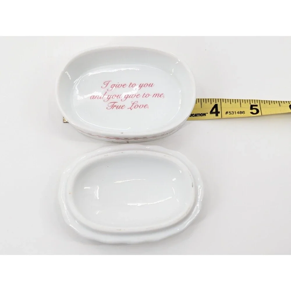 Ceramic Hearts 1989 Enesco True Love Bridal Wedding Jewelry Dish Trinket Box